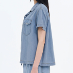 8 seconds Open Collar Denim Short Sleeve Shirt — Sky Blue