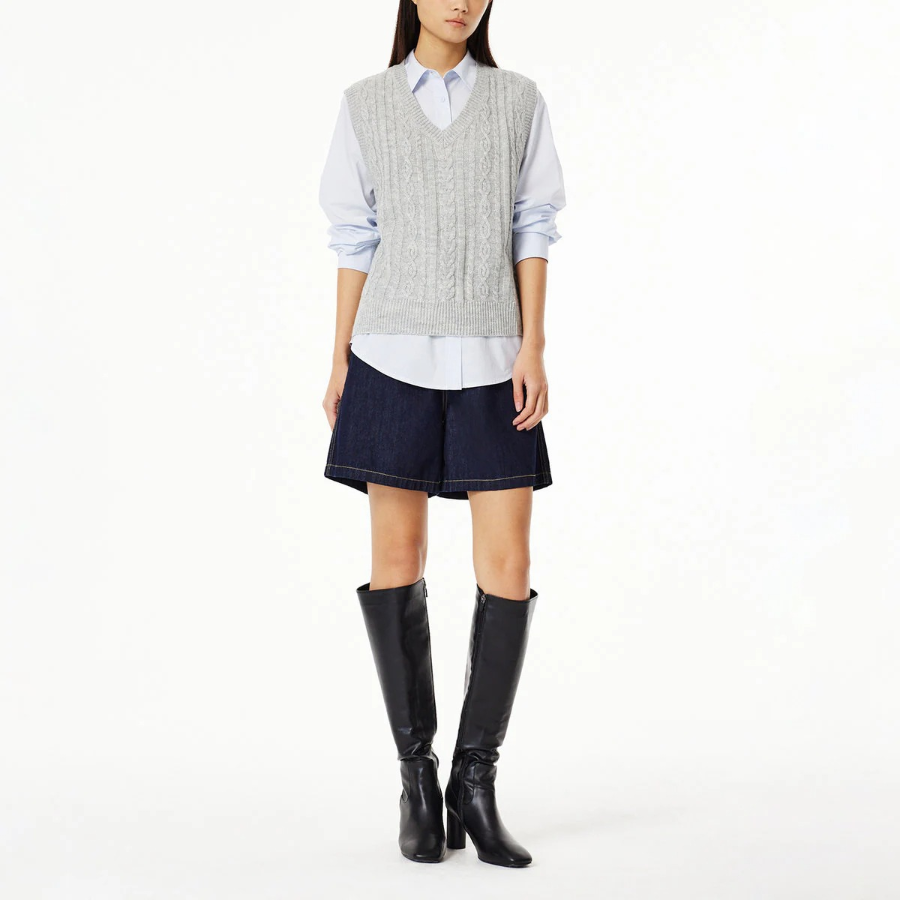 JAJU V-Neck Cable Vest – Melange Grey