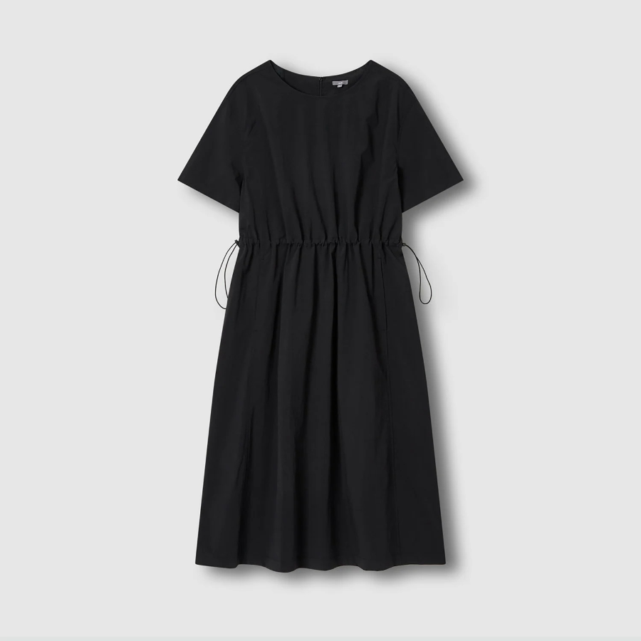 JAJU Square Texture Waist String Dress – Black