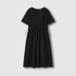 JAJU Square Texture Waist String Dress – Black