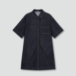 JAJU Collar Denim Half-Sleeve Dress – Navy