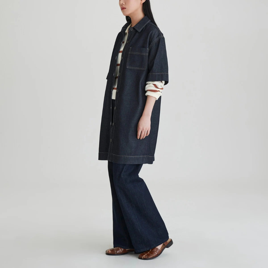 JAJU Collar Denim Half-Sleeve Dress – Navy