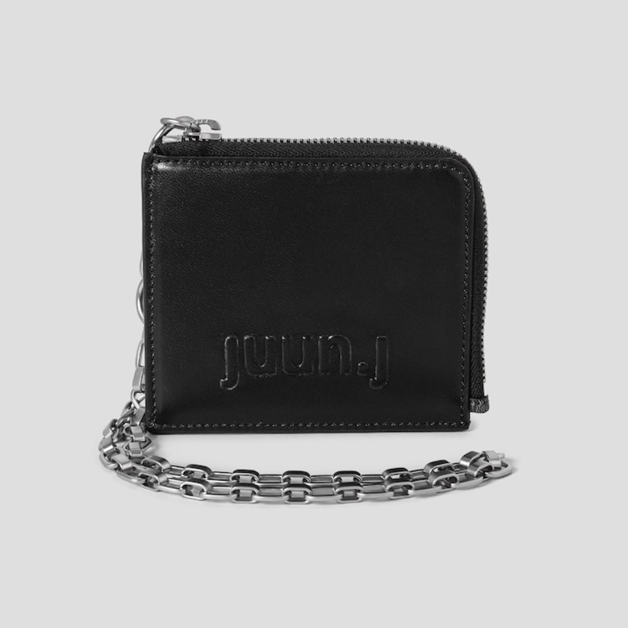 JUUN.J Chain Detail Zipper Card Wallet – Black