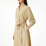 JAJU Sleeve Shirring Shirt Dress – Beige