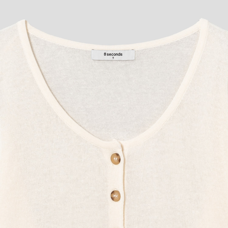 8 seconds Linen Blend Round Neck Cardigan — Ivory