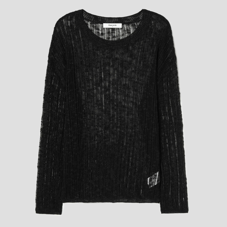 8 seconds Openwork Texture Pullover — Black