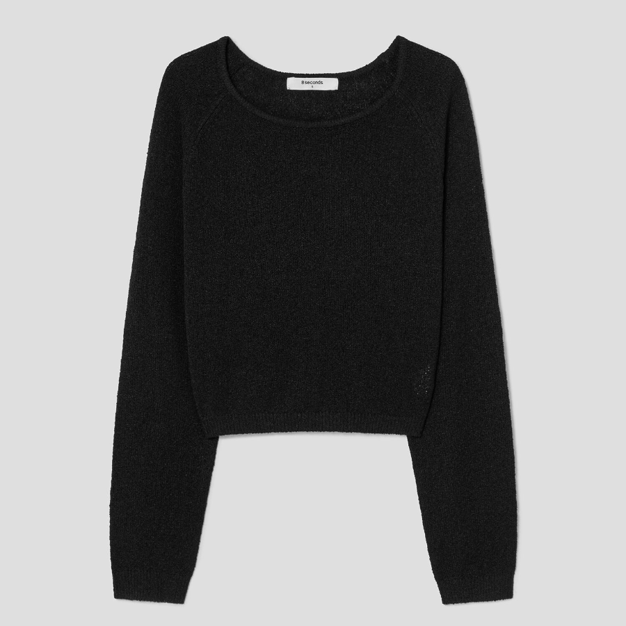 8 seconds Wide Neck Long Sleeve Pullover — Black