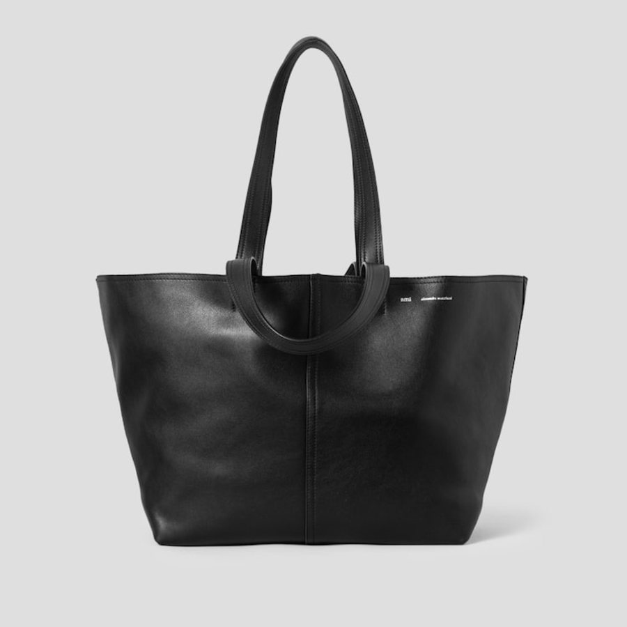 ami (Unisex) Midi Tote Bag – Wool Gabardine Black