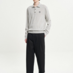 Maison Kitsune Men Bold Fox Head Patch Polo Jumper - Light Grey Melange