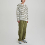 JAJU Men’s Striped Cotton Long Sleeve T-Shirt – Olive/White