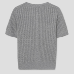 8 seconds Text Embroidery Cable Short Sleeve Pullover — Light Grey