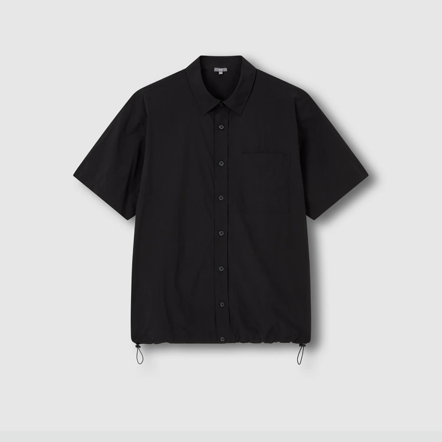 JAJU Men’s Textured Loose Fit Short Sleeve Shirt – Black