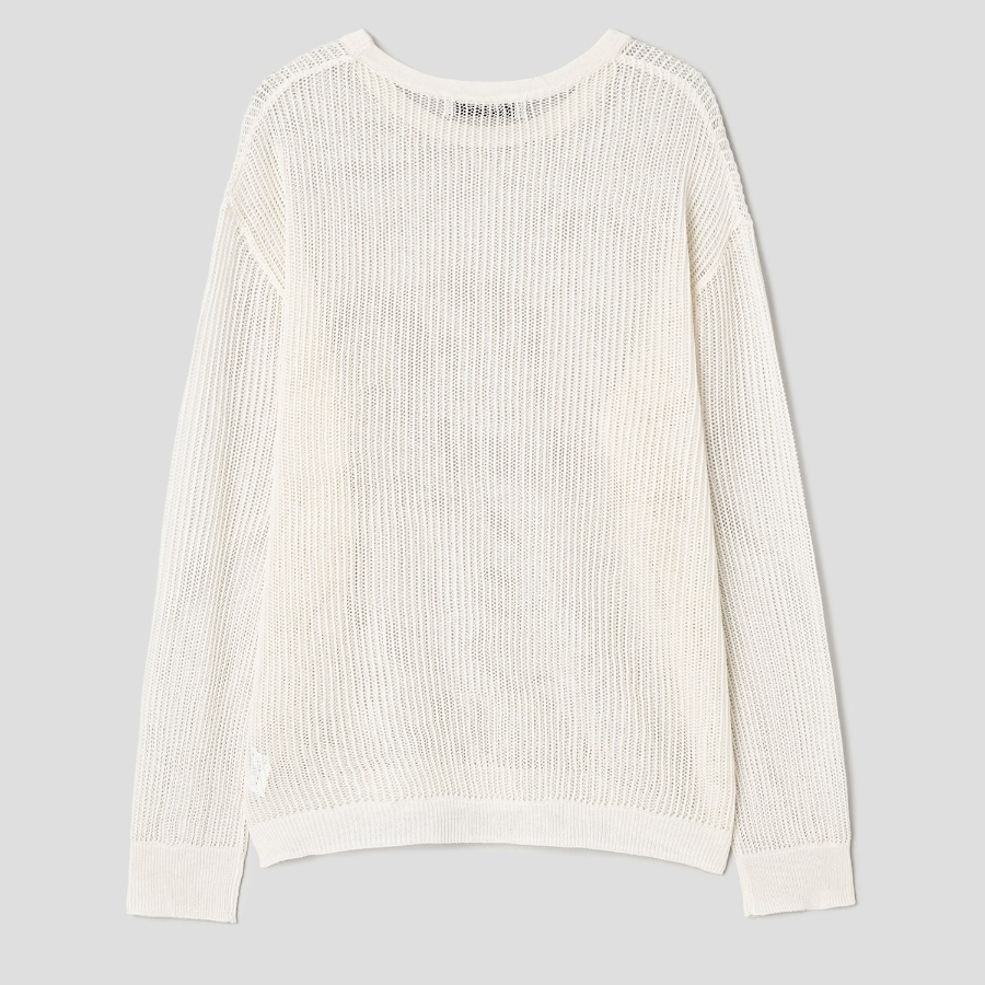 8 seconds Linen Blend Net Round Neck Pullover — Ivory