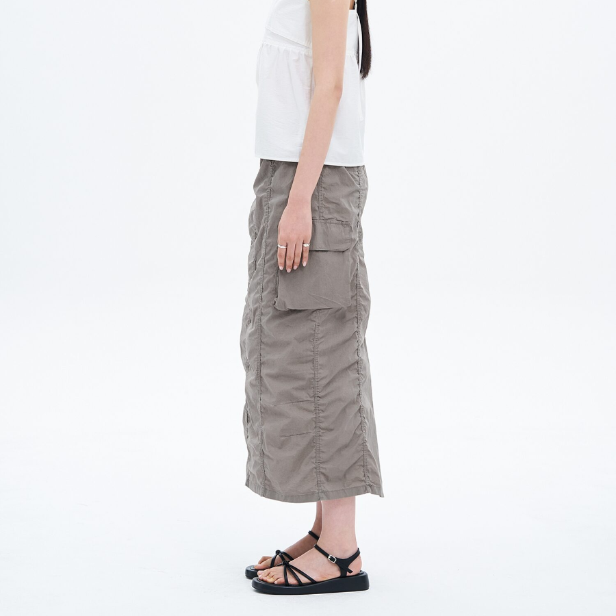 8 seconds Cotton Nylon Cargo Long Skirt — Khaki