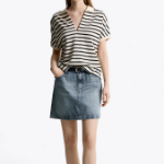 TOMMY HILFIGER [Official Headquarters] Striped V-Neck Short Sleeve Polo Shirt