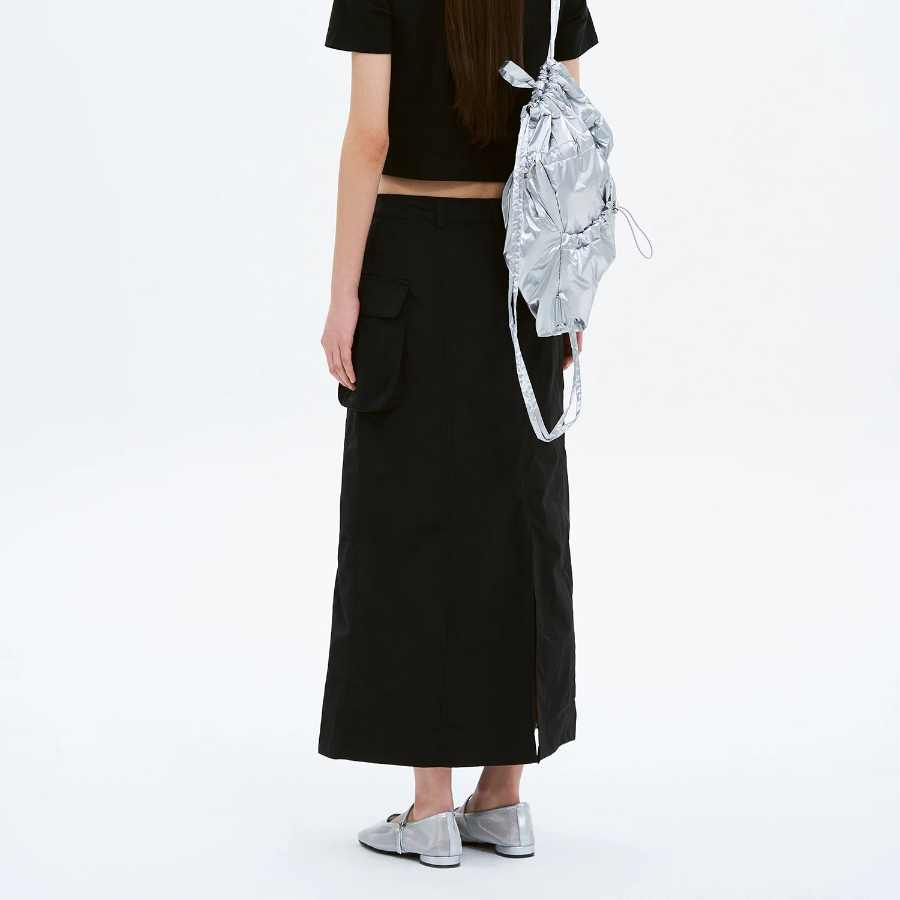 8 seconds Nylon Cargo Long Skirt - Black