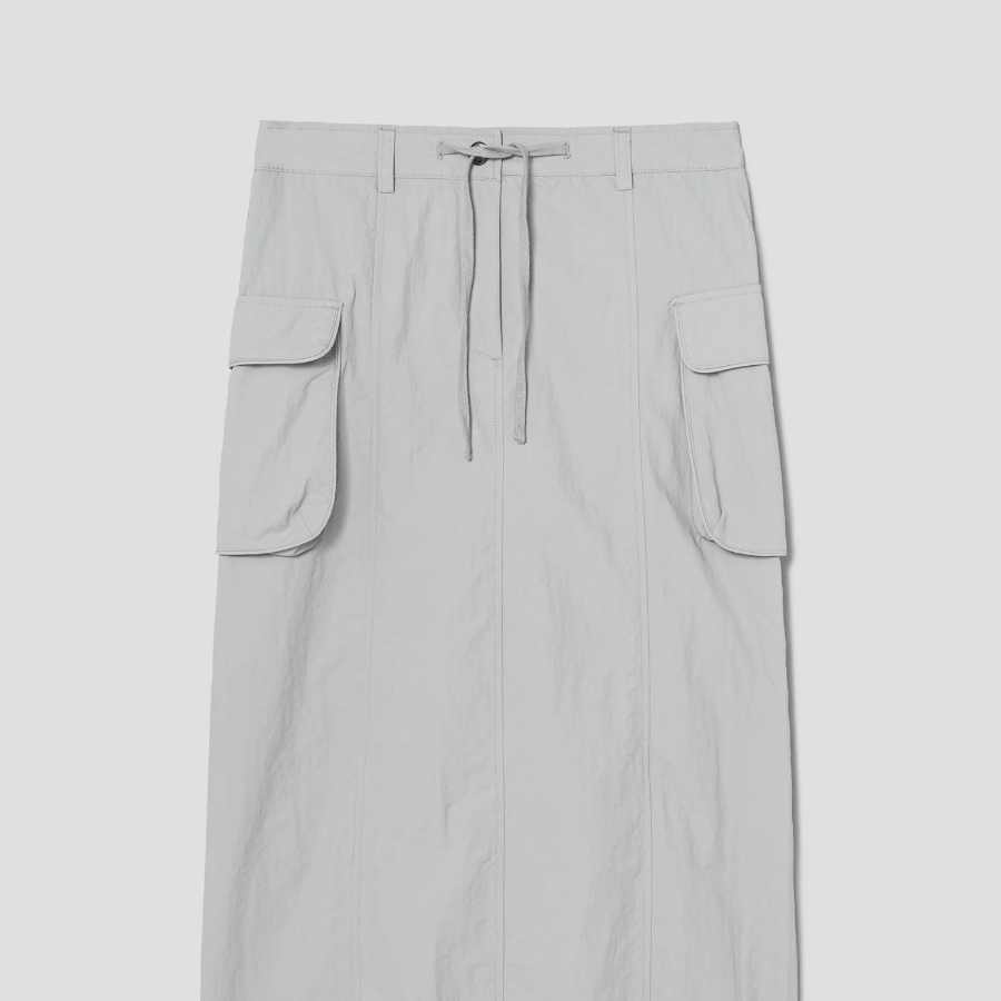 8 seconds Nylon Cargo Long Skirt - Light Grey