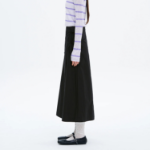 8 seconds 40s Cotton Nylon Ribbon Wrap Long Skirt - Black