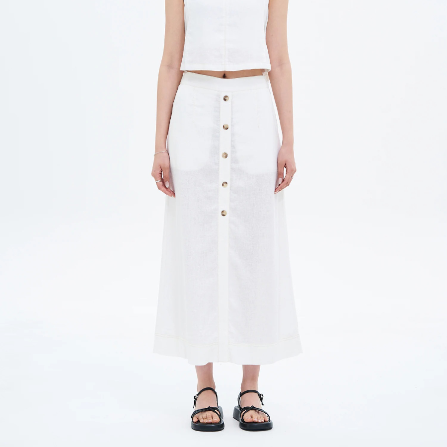 8 seconds Button Detail A-Line Long Skirt - White