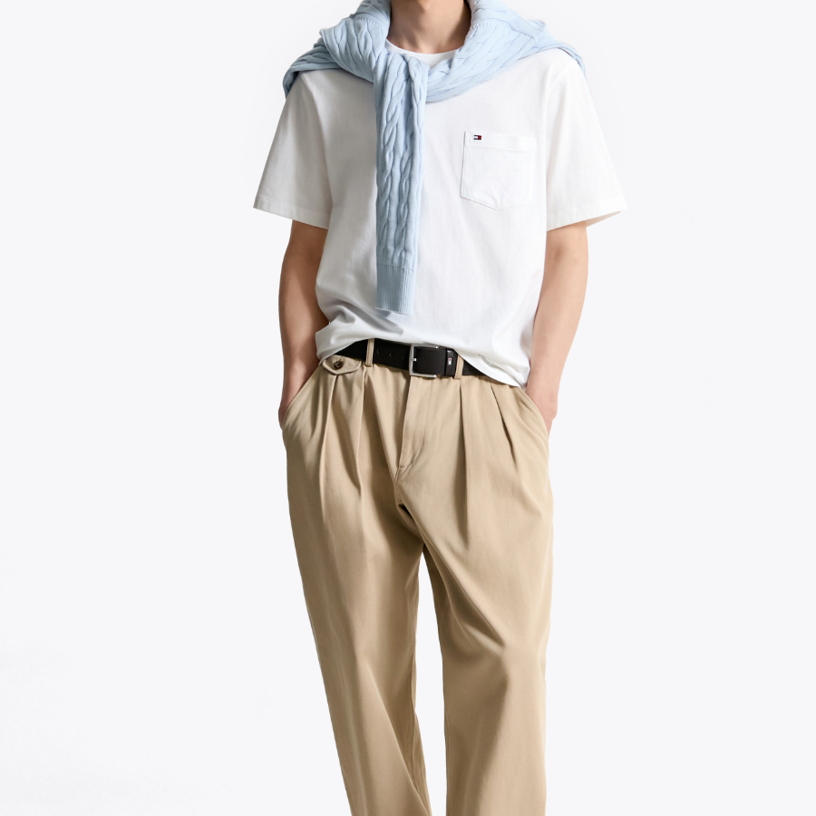 TOMMY HILFIGER [Official Headquarters] Solid Pocket T-Shirt (T12F1TPO110MT1YBR)