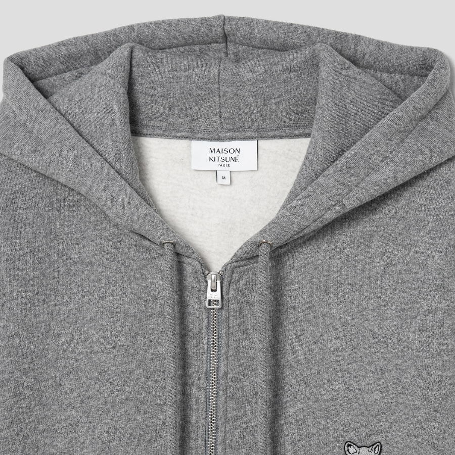Maison Kitsune Men Tonal Fox Head Patch Comfort Zipped Hoodie - Medium Grey Melange