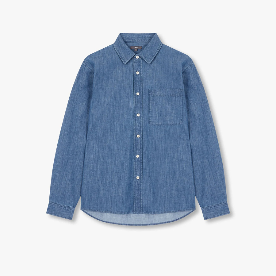 JAJU Men’s Loose Fit Chambray Denim Shirt – Blue