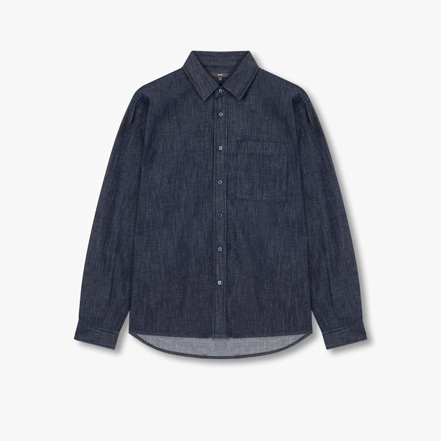 JAJU Men’s Loose Fit Chambray Denim Shirt – Navy