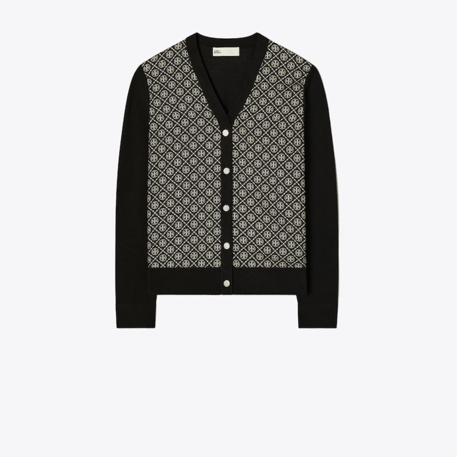 TORY BURCH Silk Front Cardigan – Black