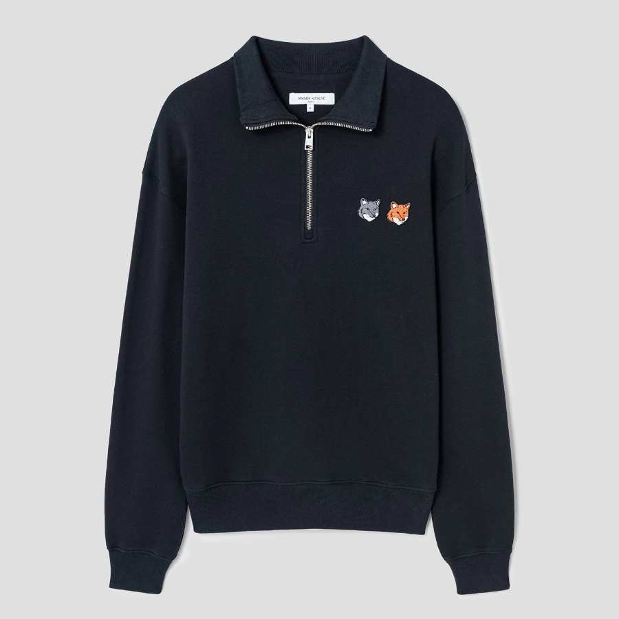 Maison Kitsune Men Double Bold Fox Head Half Zip Comfort Sweatshirt - Anthracite