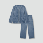 JAJU Mink Fleece V-Neck Pajama Set – Blue