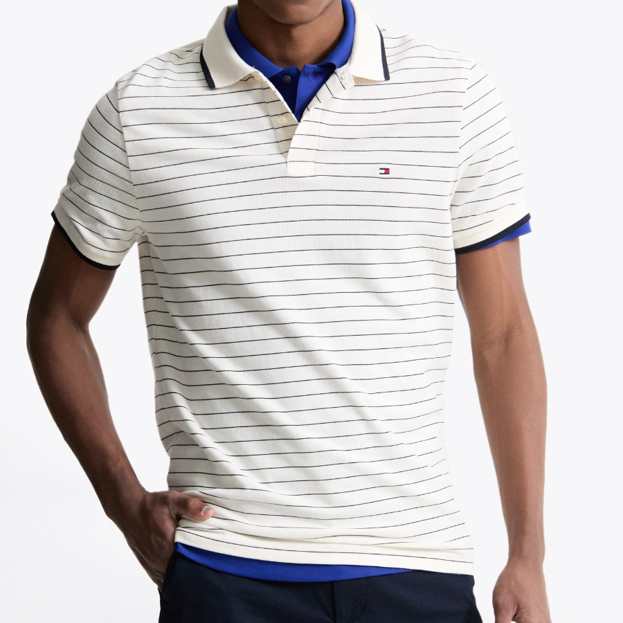 TOMMY HILFIGER [Official Headquarters] Oxford Stripe Polo Shirt (T12F1TKT420MT10FD)