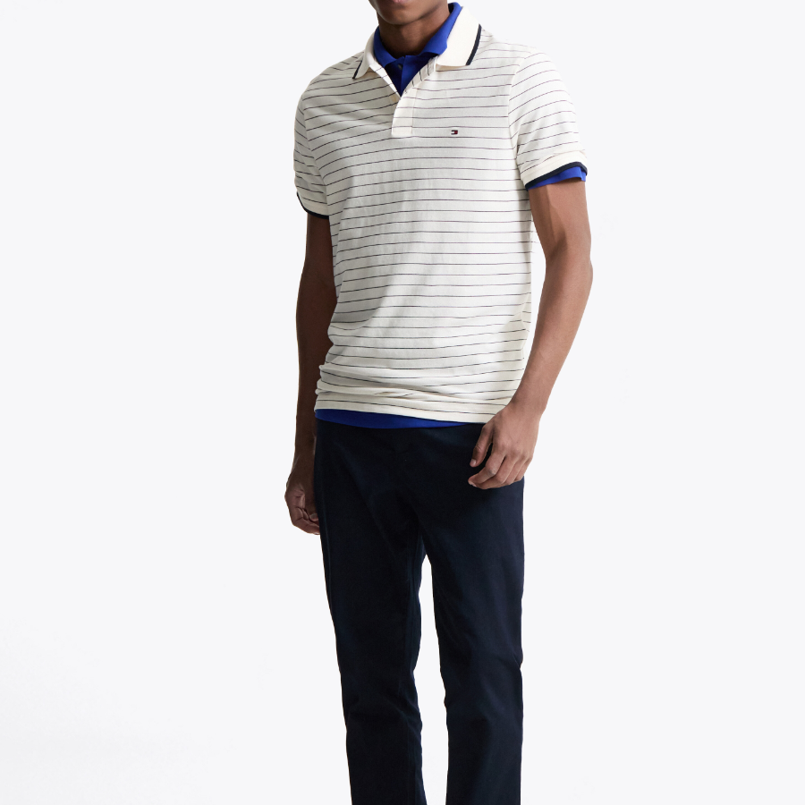 TOMMY HILFIGER [Official Headquarters] Oxford Stripe Polo Shirt (T12F1TKT420MT10FD)