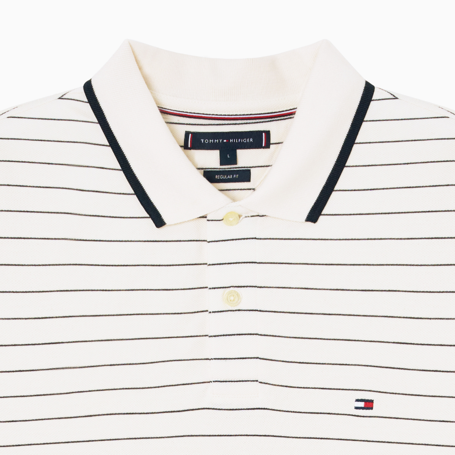 TOMMY HILFIGER [Official Headquarters] Oxford Stripe Polo Shirt (T12F1TKT420MT10FD)