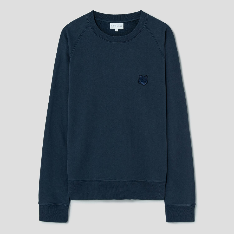 Maison Kitsune Men Tonal Fox Head Patch Oversize Raglan Sweatshirt - Deep Navy