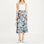 TORY BURCH Printed Silk Twill Skirt – Blue Abstract Floral