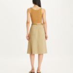 TORY BURCH Deconstructed Denim Midi Skirt – Khaki