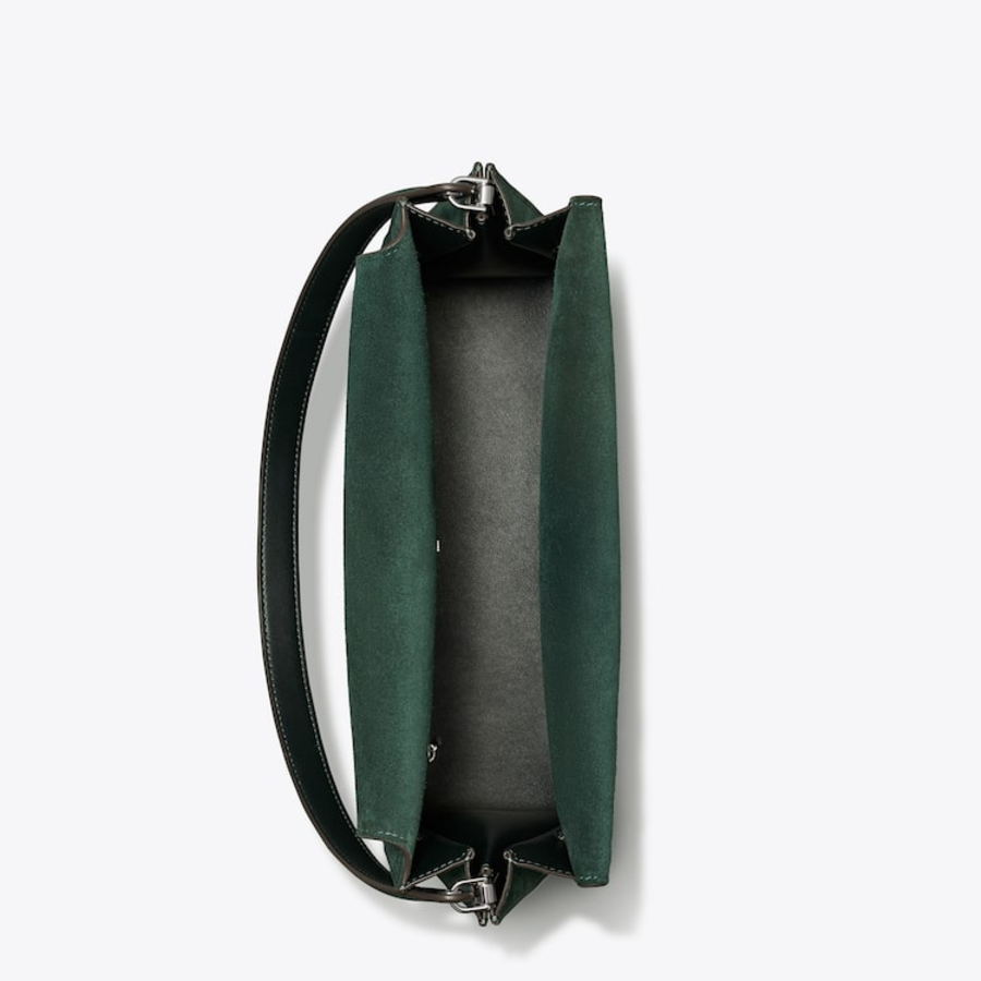 TORY BURCH Lee Radziwill Suede Large Shoulder Bag – Dark Green