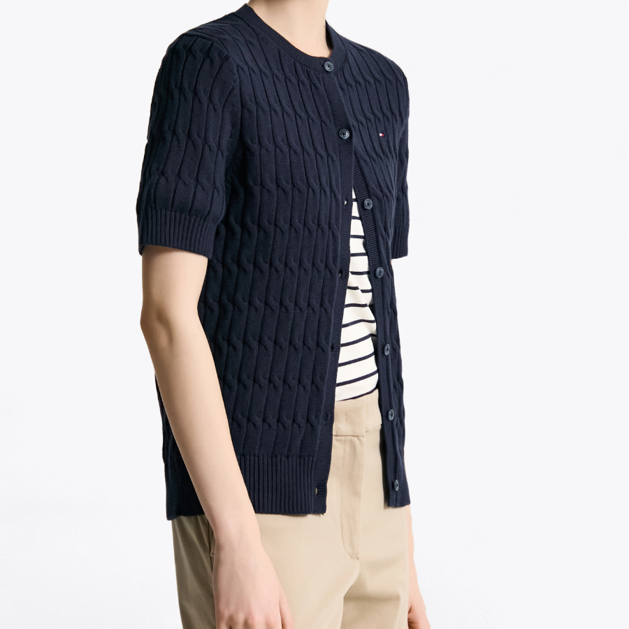 TOMMY HILFIGER [Official Headquarters] Cable Short Sleeve Cardigan