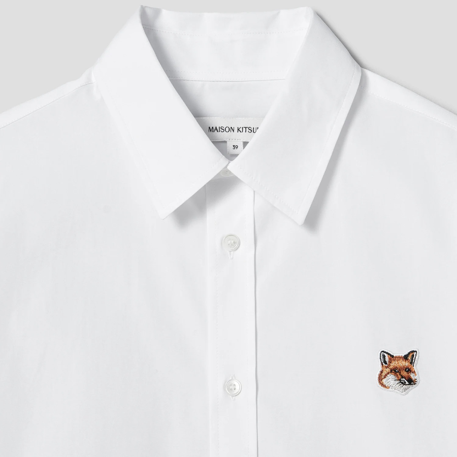 Maison Kitsune Men Classic Shirt With Natural Fox Head Patch - White