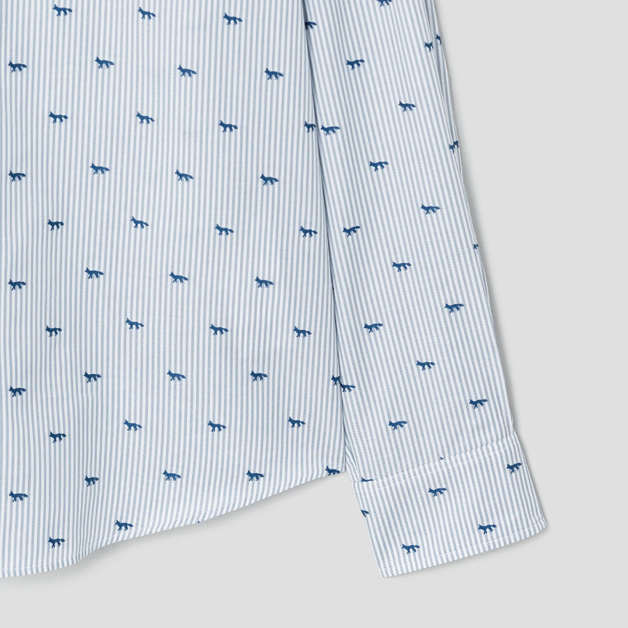 Maison Kitsune Men Profile Fox Casual Striped Shirt - Zinc Grey Stripe