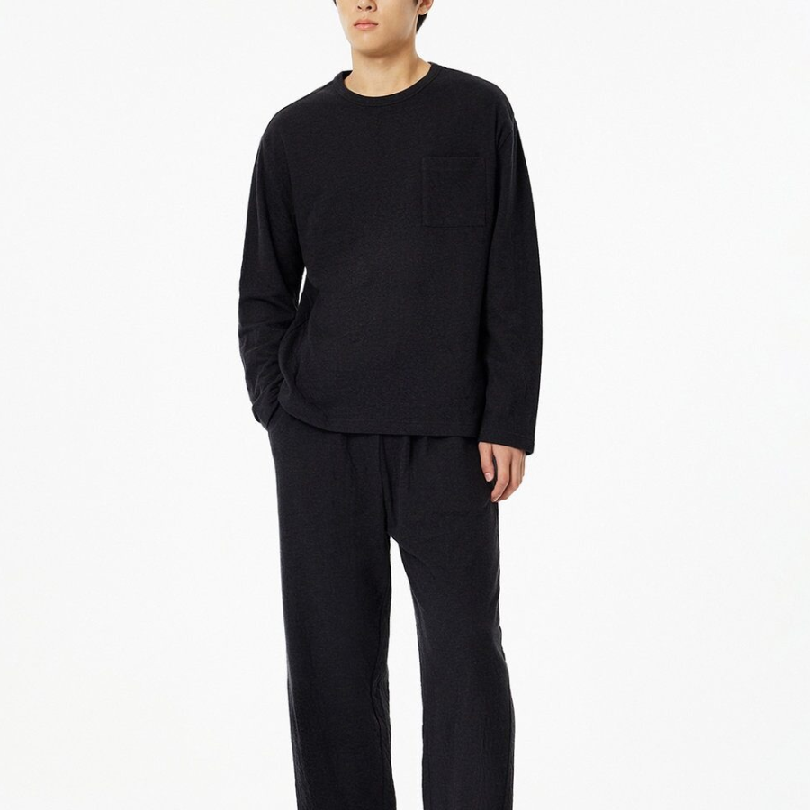 JAJU Double Cotton Loose Fit Pajama Long Sleeve – Charcoal —