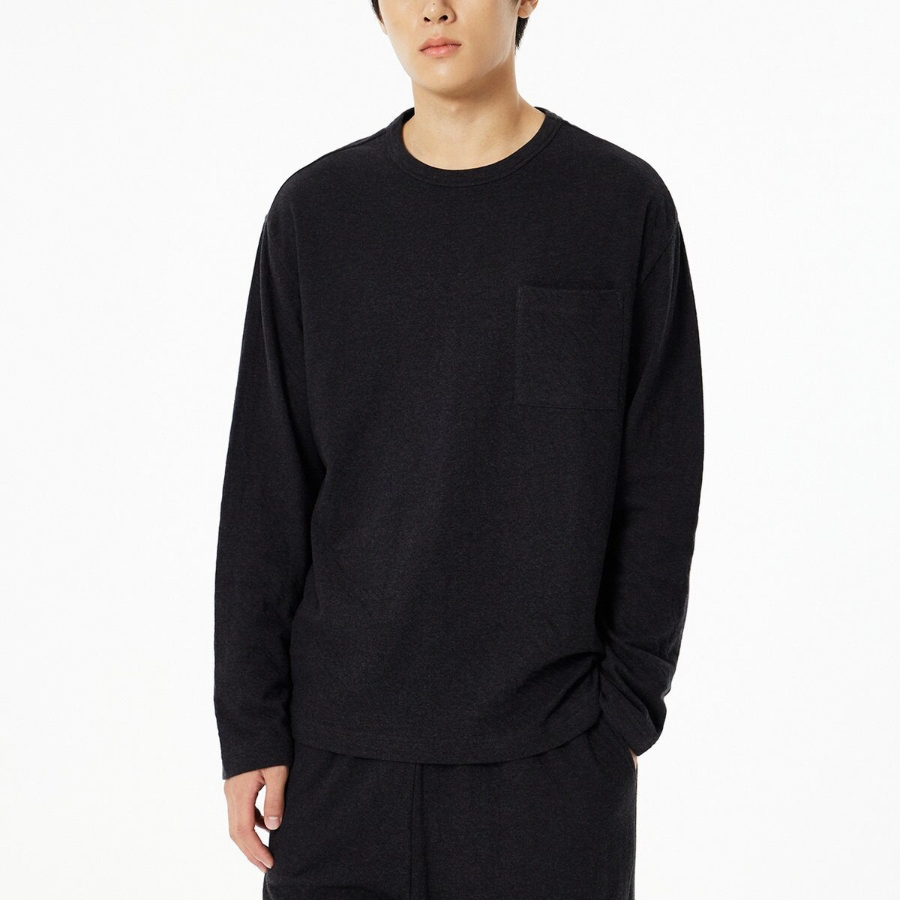 JAJU Double Cotton Loose Fit Pajama Long Sleeve – Charcoal —