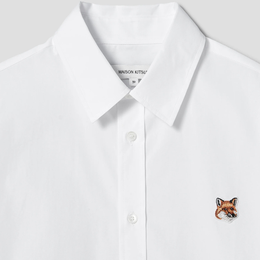 Maison Kitsune Men Classic Shirt With Natural Fox Head Patch - White