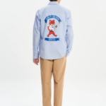 Maison Kitsune Unisex Korean Fox Printed Casual Shirt - Light Blue