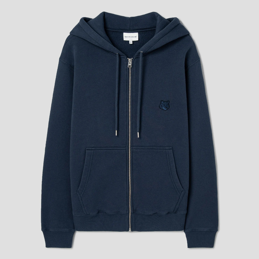 Maison Kitsune Men Tonal Fox Head Patch Comfort Zipped Hoodie - Ink Blue
