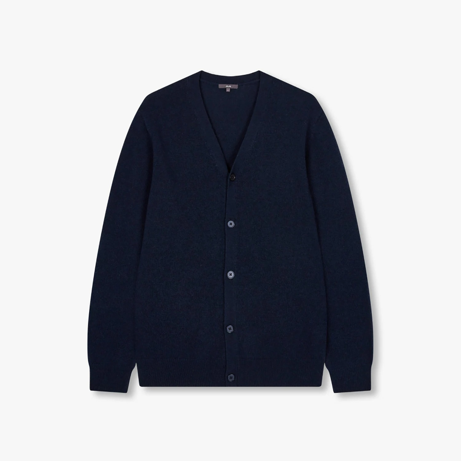 JAJU Merino Wool V-Neck Knit Cardigan – Navy