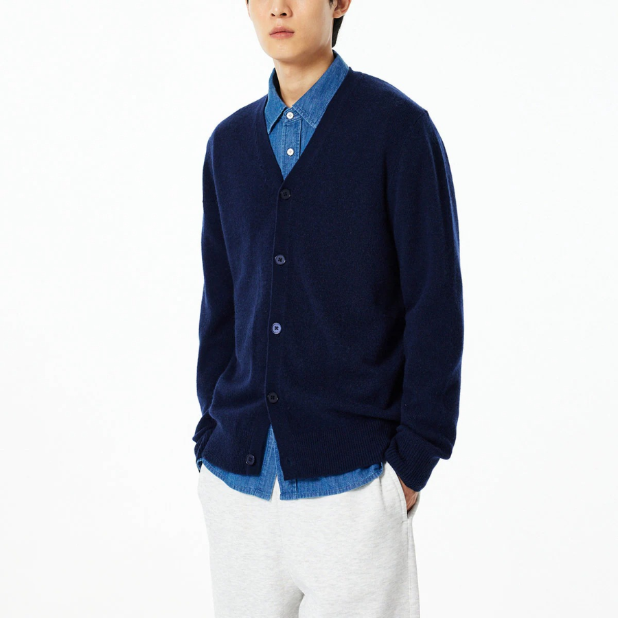 JAJU Merino Wool V-Neck Knit Cardigan – Navy