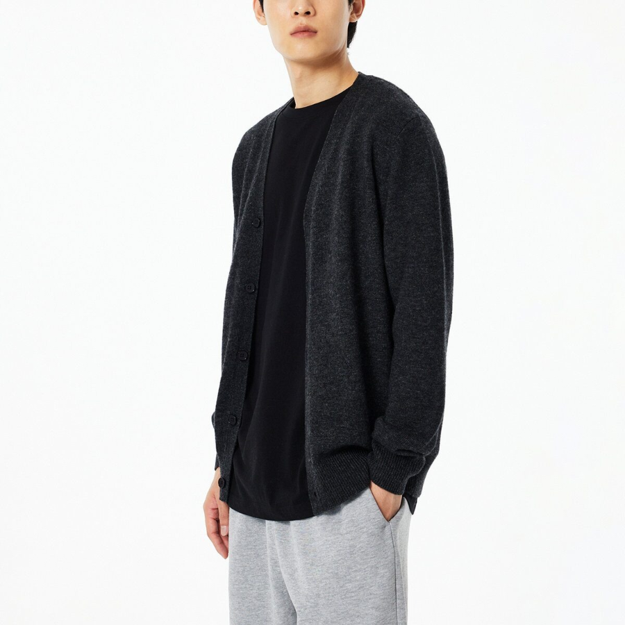 JAJU Merino Wool V-Neck Knit Cardigan – Charcoal