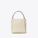TORY BURCH McGraw T Monogram Leather Small Bucket Bag – White