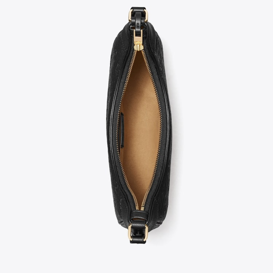 TORY BURCH T Monogram Pebble Crescent Bag – Black